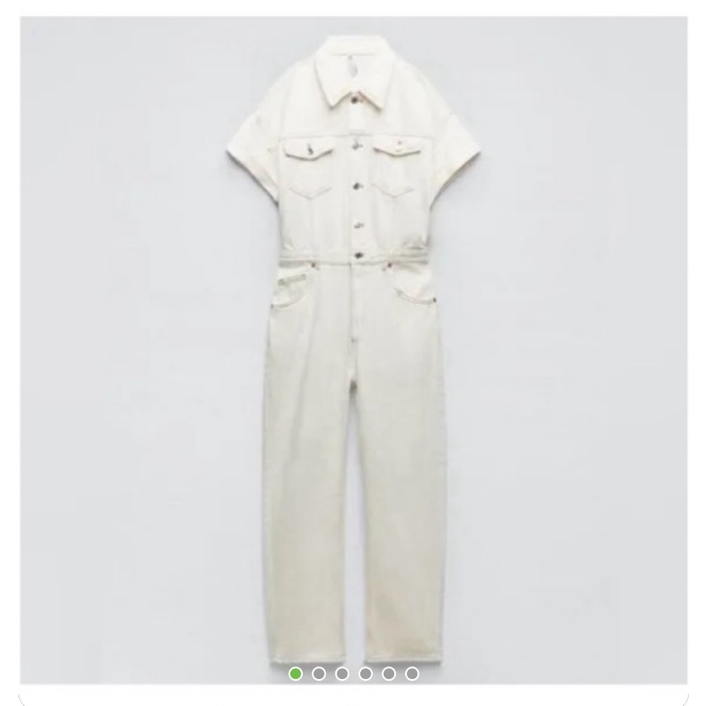 Zara long white denim jumpsuit
